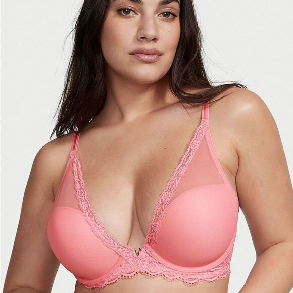 Victorias Secret Love Cloud‎ Lightly Lined Half Pad Plunge Bra Sz 32DDD Pink NEW - Picture 1 of 12